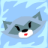 Pixelated cartoon shark with gray body, white underbelly, and red mouth against light blue background with diagonal lines.