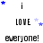 Animated icon with 'i LOVE everyone!' text and shifting star positions in blue, purple, and white.