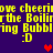 Yellow pixelated text on purple background with red heart symbols, repeating phrases and emoticons.