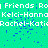 Green background with white and blue pixelated text repeating 'Friends Ra', 'Kelci-Hanna', 'Rachel-Kati' in horizontal , scattered blue dots across the image