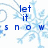 Blue text 'let it snow' over a light blue snowflake design on white background with partial gray overlay.