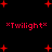 *Twilight* text in red pixelated font appears four times on a black background with scattered red plus signs; the icon is animated.
