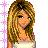 Pixel art contact sheet showing two frames of a cartoon female character with long brown hair, wearing an off-shoulder top and dark blue pants, standing on a gray platform with pink starburst effects.