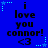 Blue background with repeated text "i love you connor! <3" in black pixelated font, surrounded by light blue star and dot border elements.