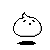 Pixelated character with rounded body and tufted top, showing four sequential states: closed eyes with small mouth, closed eyes with blue spark, open mouth with bubbles, open mouth with blue bubbles.