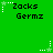 Green background with repeated 'Zacks Germz' text and white star icons in pixelated style.