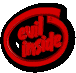 Red circular icon with 'evil inside' text in white, rotating through multiple angles showing front, side, and back views against gray background.