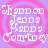 Pixelated text and pink spiral background in four identical quadrants on a purple field.