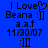 Blue background with black pixelated text reading 'I Love Beana :]] a.f 11/30/07 :]]' and a heart symbol replacing the 'o' in 'Love', which is present only in one frame.