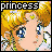 Pixelated anime-style character face with yellow hair and blue eyes, displayed in a two-frame contact sheet showing text color variation.