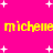 Bright pink background with scattered white plus signs and two of yellow pixelated text reading 'michelle' repeated twice per