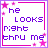 20 pixel-art with purple borders and pink stars, displaying text phrases like "he looks right thru me" and heart symbols in varying states