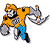 Pixelated character in orange and blue outfit holding a large gray anchor, standing in dynamic pose with one arm extended forward.