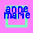 Pixelated blue text 'anne mame' on pink background with green square outlines, varying in position across four quadrants.