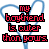 identical pixelated icons featuring a blue heart outline with red text reading "my boyfriend is cuter than yours." The text has minor variations in color and clarity across the