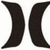 Two dark crescent shapes positioned side-by-side against a white background, forming a symmetrical pair with rounded tips and smooth curved edges.