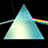 A contact sheet of 8 animated frames showing a prism refracting light into a rainbow spectrum, with the central frame displaying "PINK FLOYD" text on a gradient background.