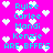 Bright pink background with cyan text listing names and 'ARE BFFS' surrounded by white pixelated hearts.
