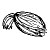 Four black-and-white pixelated icons arranged in a on a light gray background: a tied ponytail, a curved shape with a dark interior, a of sharp teeth, and a textured heart