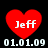 Red heart-shaped icon with white text 'Jeff' and '01.01.09' on black background, showing pixelated variations across four identical frames.