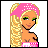 Pixelated cartoon character with blonde hair and green eyes wearing a pink headband, displayed in a four-quadrant