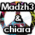 Pixelated icon with four quadrants: top-left shows 'Madzh3 & chiara' over a peace sign, top-right has 'rox their sox' on a green peace sign, bottom-left displays 'we luv peace' with a pink peace sign, bottom-right is solid gray.
