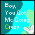 Pixelated icon with teal and cyan background, green shapes, white text reading 'Boy, You Got Me Going Crazy', and yellow 'Crazy' in some frames.