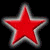 Two red five-pointed stars on black background; left star has white and gray outline, right star is solid red with no outline.