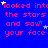 Blue background with red text repeating 'looked into the stars and saw your face' surrounded by white and light blue star shapes.