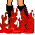 Pixel art contact sheet showing three frames of an animated icon featuring a female character with long brown hair, black outfit, and skull emblem, accompanied by red flame effects and bold text reading "THE DEVIL" and "AIN'T NO BLONDE" on a black background.