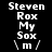 Static image of text-based icon with three of white text on black background, each containing 'Steven', 'Rox', 'My', 'Sox', and '/m/' with red highlighting on different