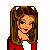 Pixel art of a female character with long brown hair wearing a red jacket over a white shirt and beige pants with 'AF' text on the left leg, shown in multiple poses.