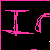 Pixelated pink graphic on black background with angular lines and curved shapes forming abstract structure.
