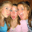 Three people pose together in a pixelated photo on the left, with bright pink background and white text reading 'Brooke samantha & Lindsay' above and 'we are sooo....' below.
