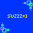 Blue background with repeating yellow text and cyan square-based icons arranged in a pattern