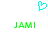 A cyan pixelated heart symbol above two green 'JAMI' text strings on a white background.