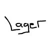 Handwritten-style text variations of 'Lager' and 'Pics' in black ink on white background, with one gray rectangle visible.