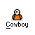 A 5x5 contact sheet of pixel art cowboy icons showing sequential animation frames with a gray background, each labeled "Cowboy" below the icon.