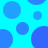 Blue and cyan circular shapes on a cyan background with some shapes partially cut off.