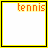 Animated sequence of a tennis ball moving across white with yellow borders, each displaying orange 'tennis' text