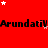 Red background with repeated black text 'ArundatiV' and scattered white and pink stars, partially obscured by a gray rectangle.