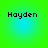 Four identical pixelated text icons arranged in a on a green-to-blue gradient background, each displaying the name 'Hayden' in black block letters