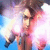 Pixelated figure in red outfit with dark hair, holding a glowing object against blue and white background.