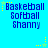 Blue background with yellow star animations and three lines of blue text reading Basketball, Softball, Shanny.