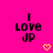 Bright pink background with black text "I LOVE JP" and yellow pixelated heart or arrow symbols in different positions across frames.