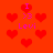 Red background with repeating red heart shapes and pink text reading "I >3 Levi" in a pattern