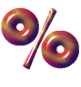 Two glossy donut-shaped objects with a diagonal bar forming a percentage symbol on gray background.