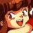 Pixelated close-up of a cartoon character with brown hair, wide eyes, and an open mouth showing red tongue against warm-toned background.