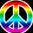 Rainbow gradient peace symbol with black inner sections and white outline on dark background, paired with orange text reading "All im saying" below.