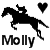 Two side-by-side pixelated horse-and-rider silhouettes with heart symbols above, differing only in text color beneath the left silhouette.